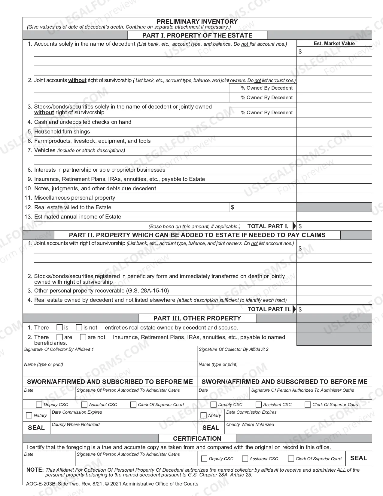Preview Small Estate Affidavit For Collection Of Personal Property Of Decedent Intestate - Testate