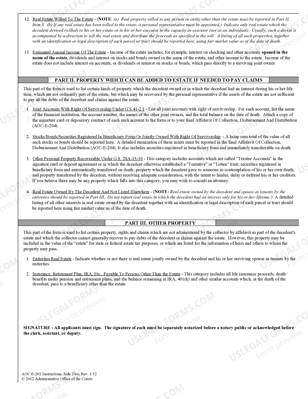 Preview Instructions for Preliminary Inventory for Collection of Personal Property of Decedent
