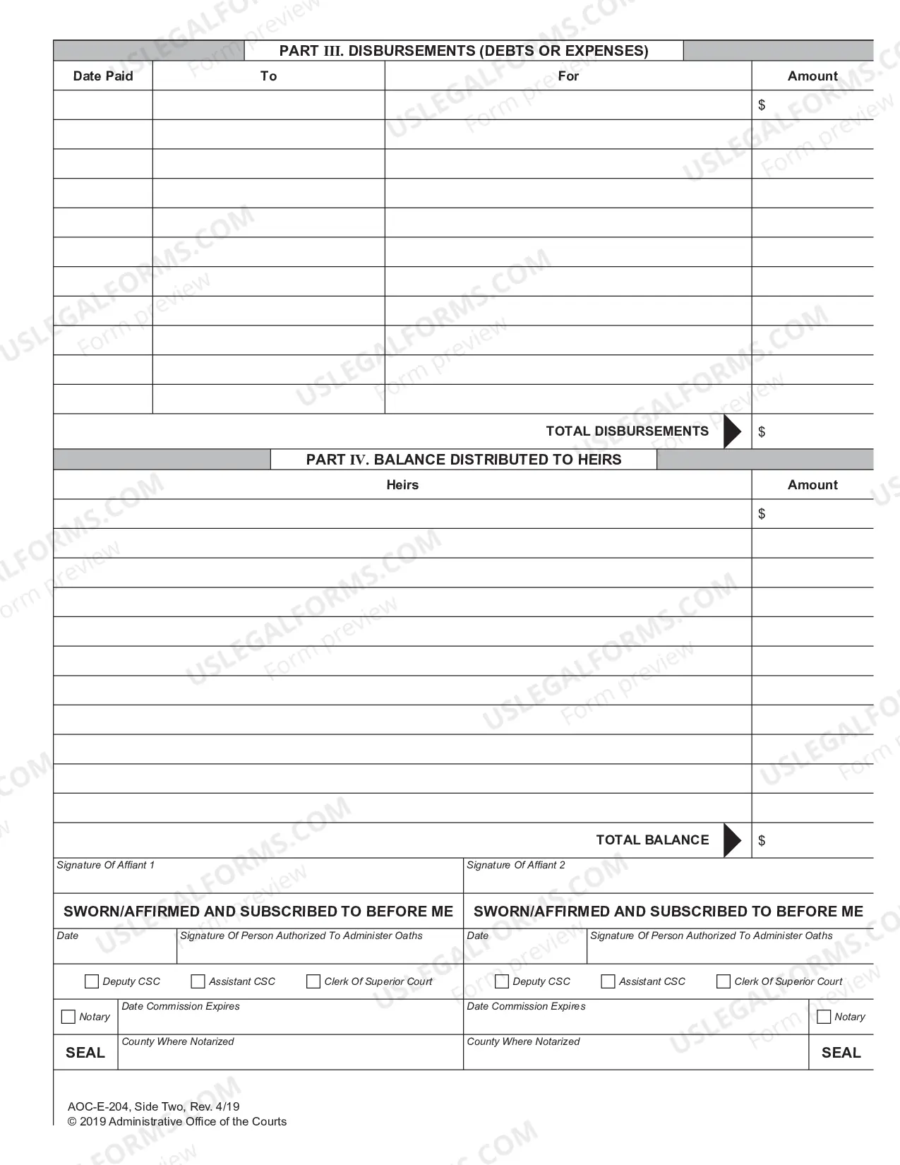 Preview Affidavit Of Collection, Disbursement, And Distribution