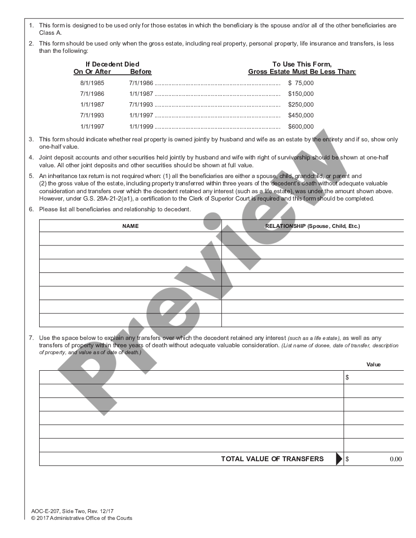 North Carolina Inheritance And Estate Tax Certification Decedents 