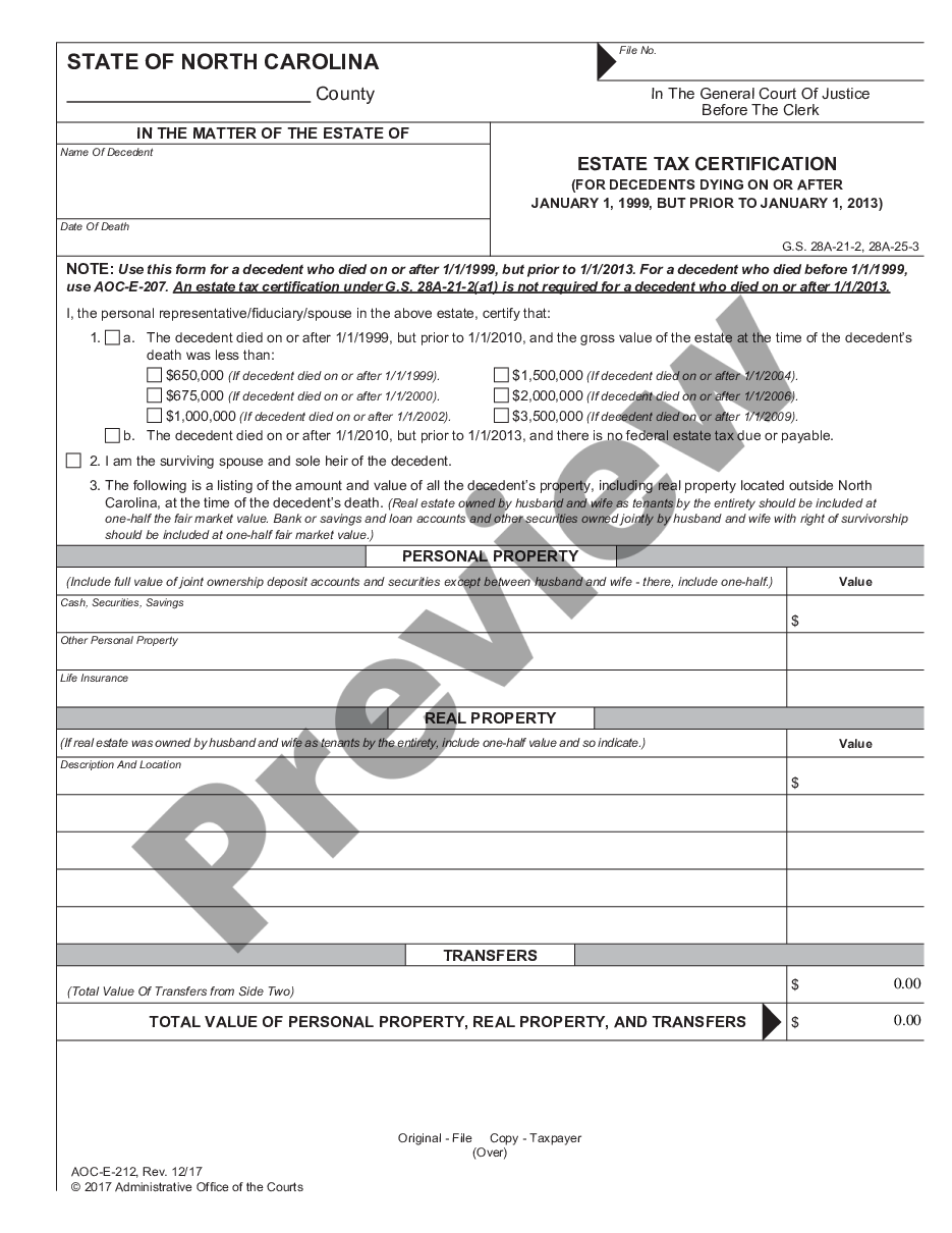form Estate Tax Certification - For Decedents Dying On Or After preview