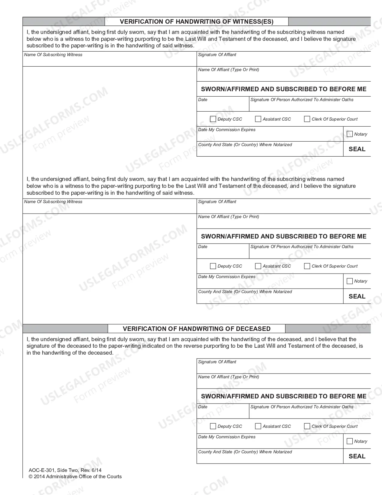 Preview Affidavit For Probate Of Will Witnesses Not Available