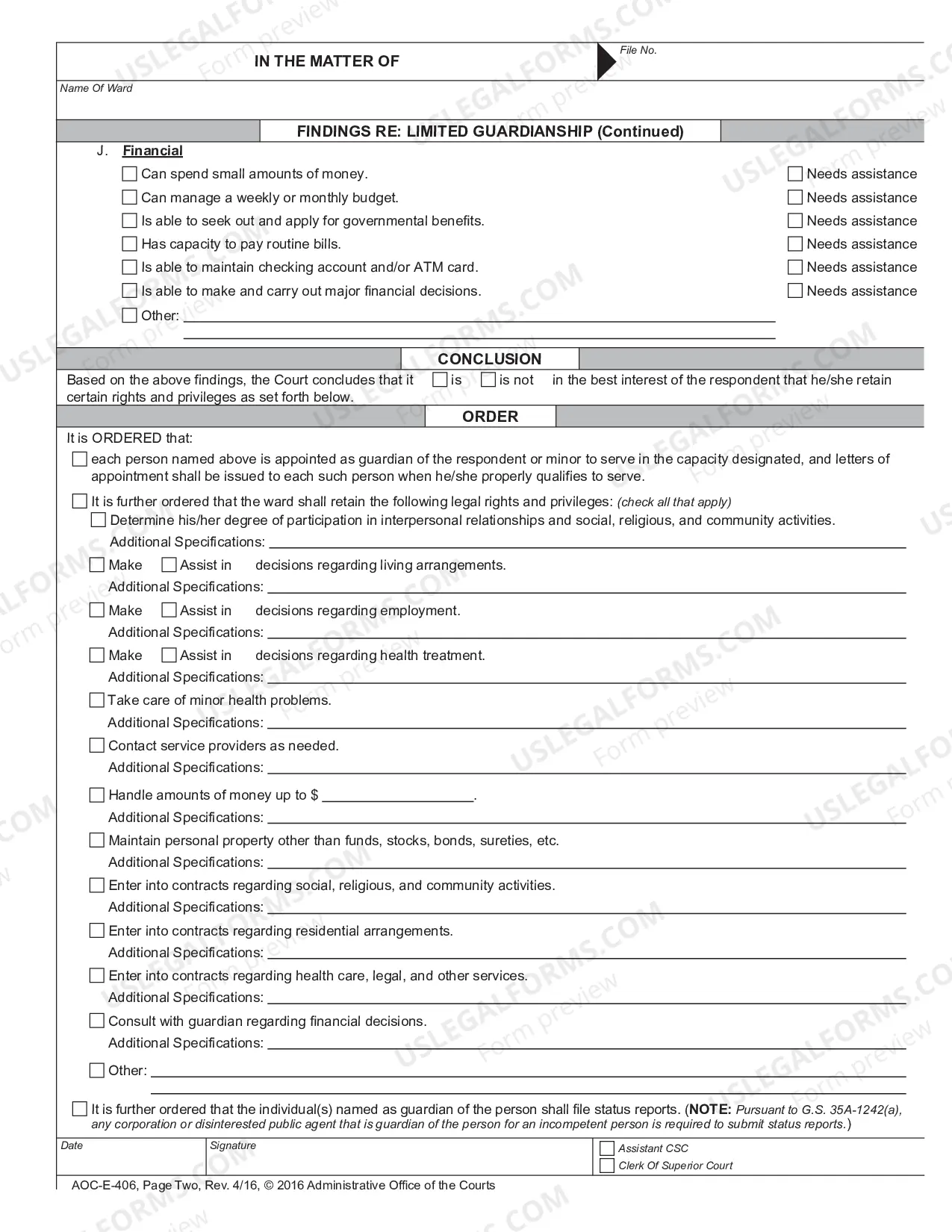 Preview Order on Application for Appointment of Guardian