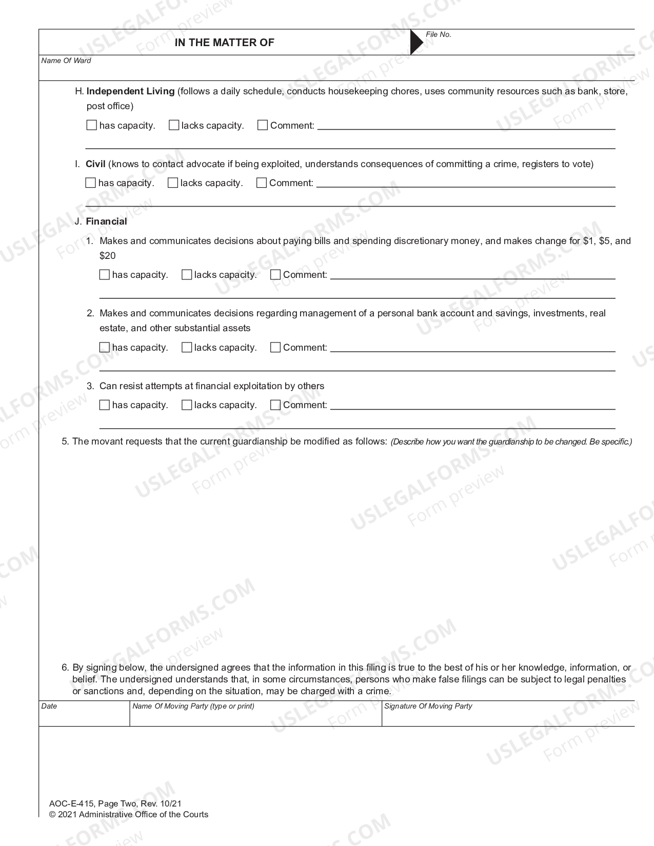 North Carolina Motion in the Cause to Modify Guardianship ...