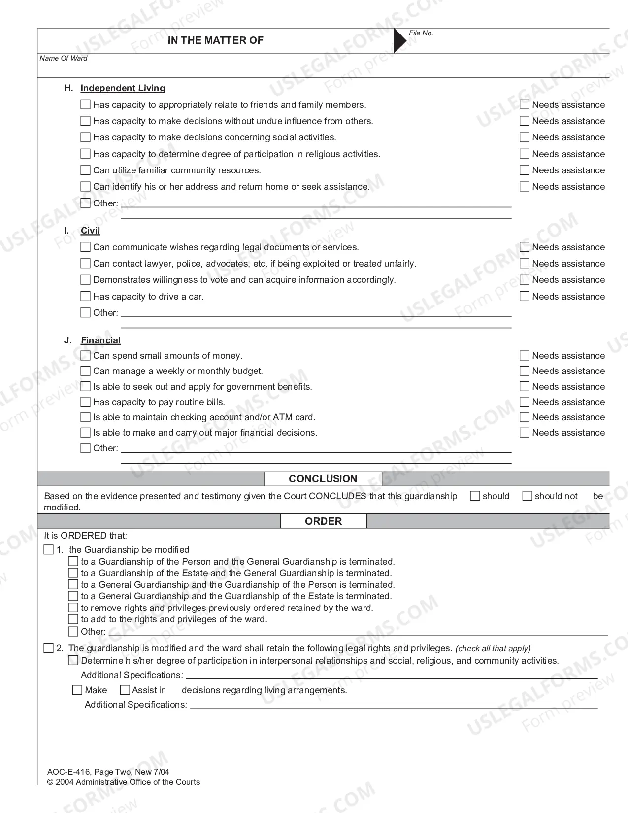 Preview Oder on Motion to Modify Guardianship