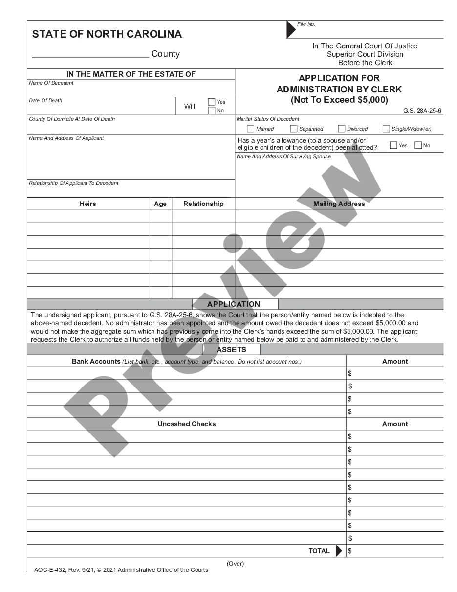 form Application For Administration of Payment to Clerk preview
