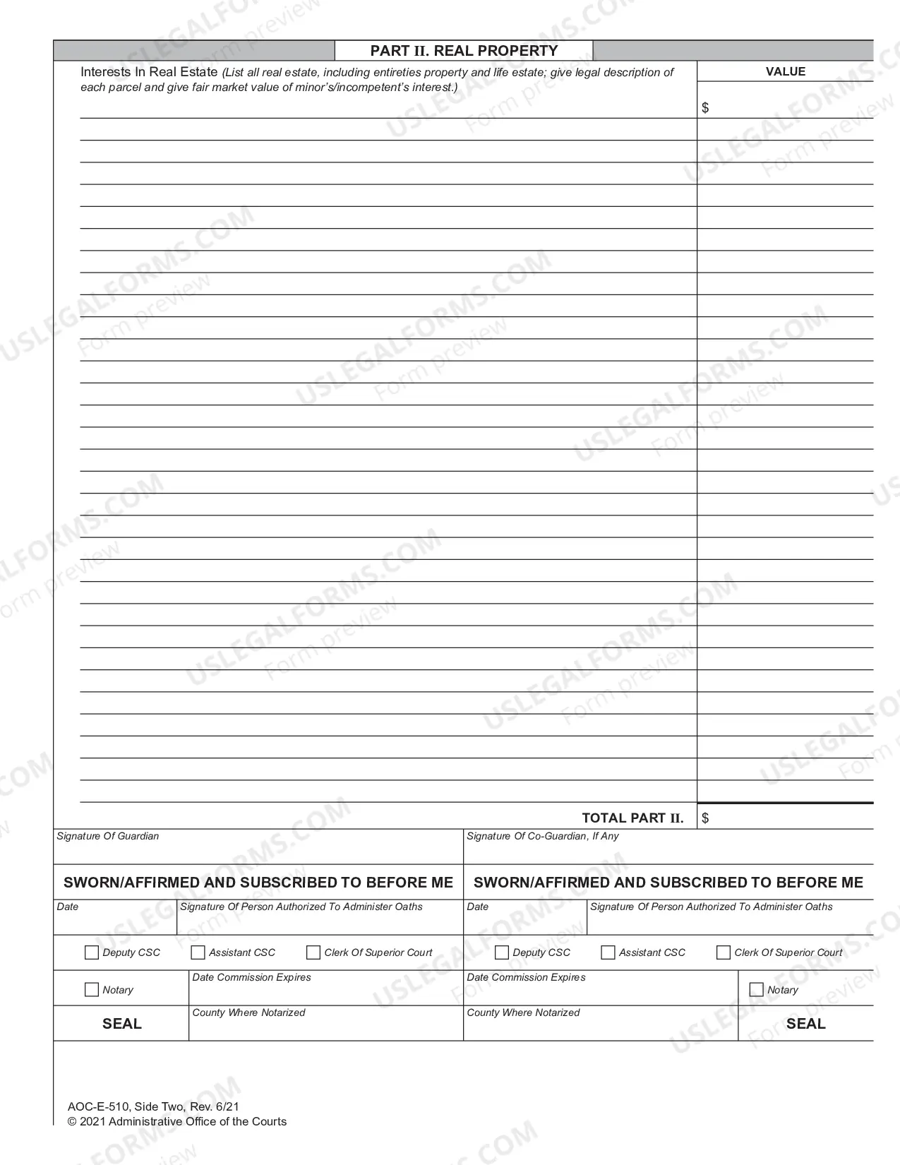 Preview Inventory for Guardianship Estate