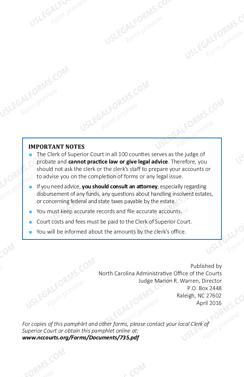 North Carolina Estate Procedure Pamphlet Instructions North