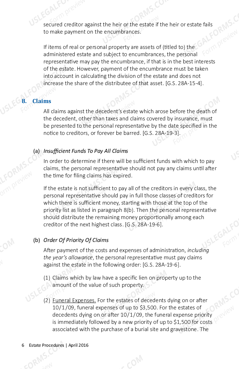 North Carolina Estate Procedure Pamphlet Instructions North