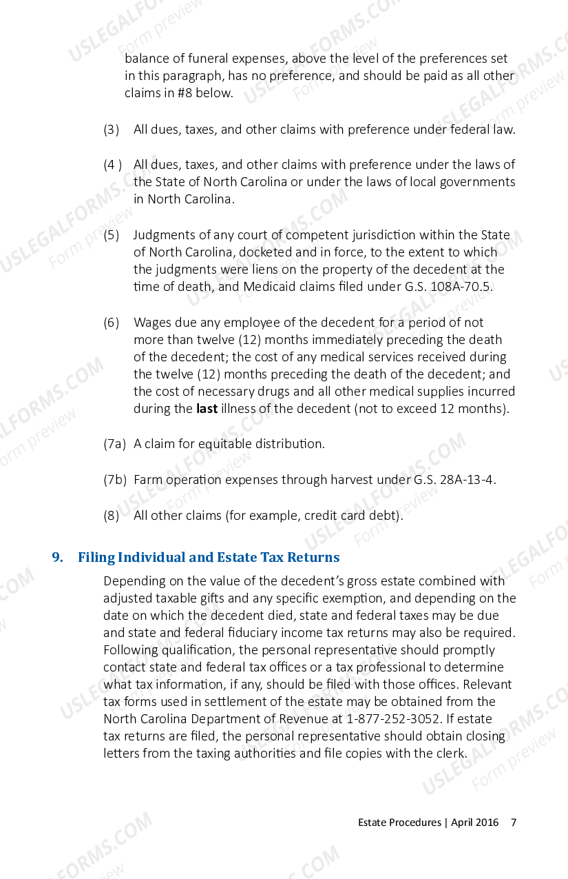 North Carolina Estate Procedure Pamphlet Instructions North