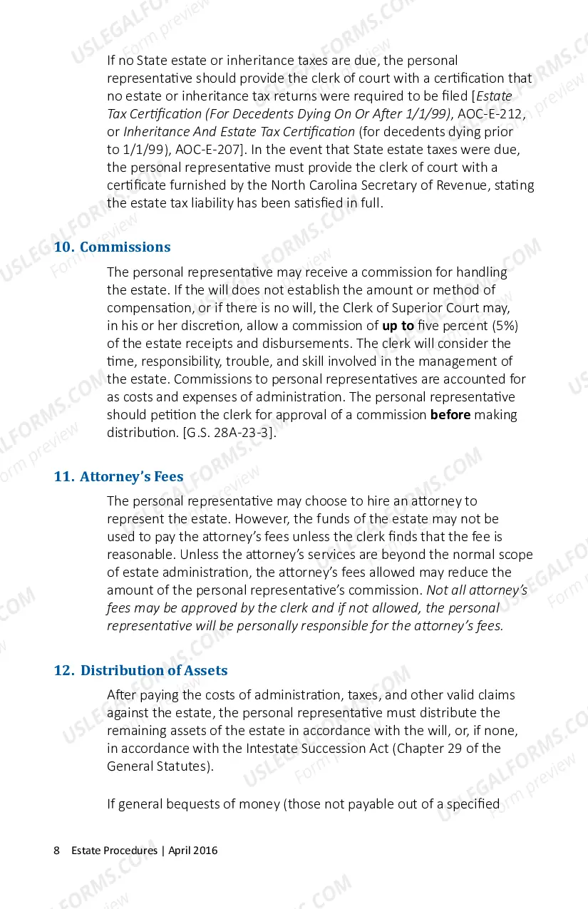 Preview North Carolina Estate Procedure Pamphlet - Instructions