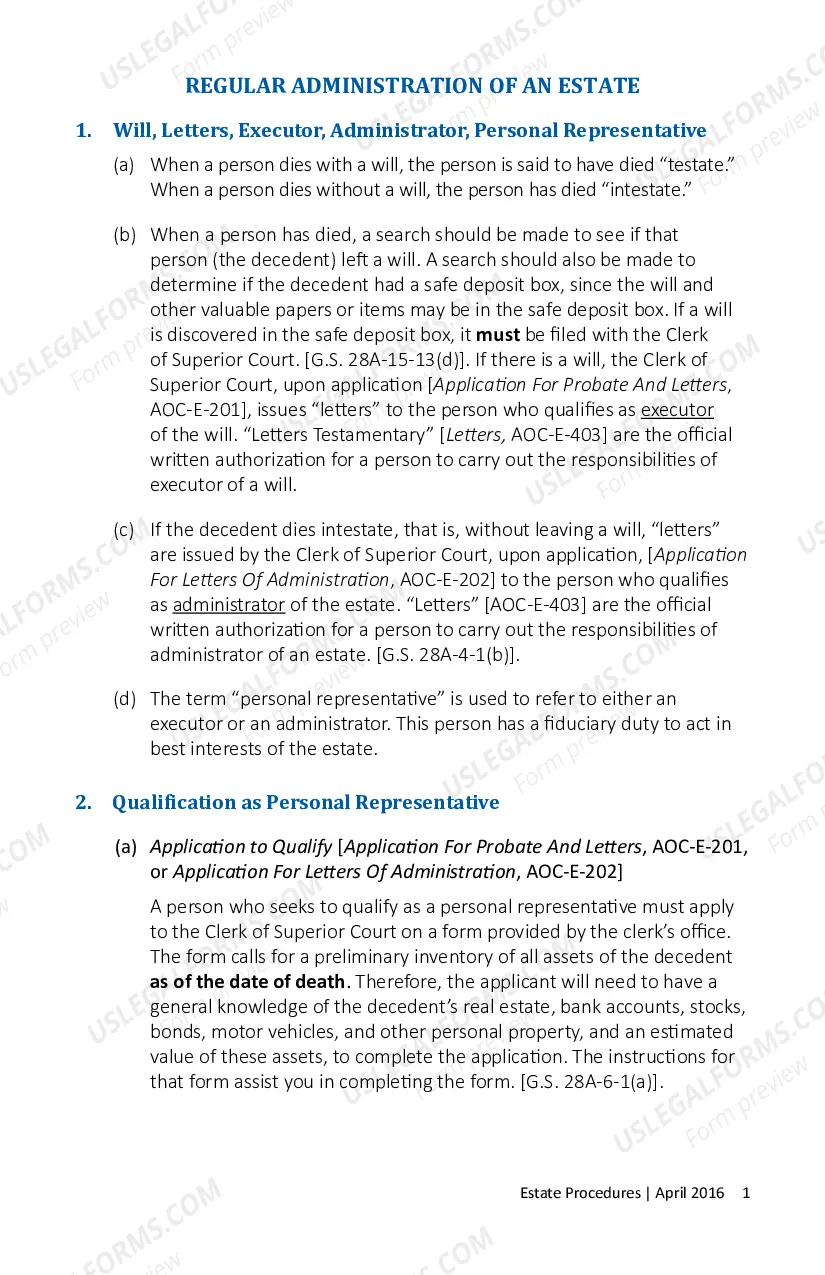 Preview North Carolina Estate Procedure Pamphlet - Instructions