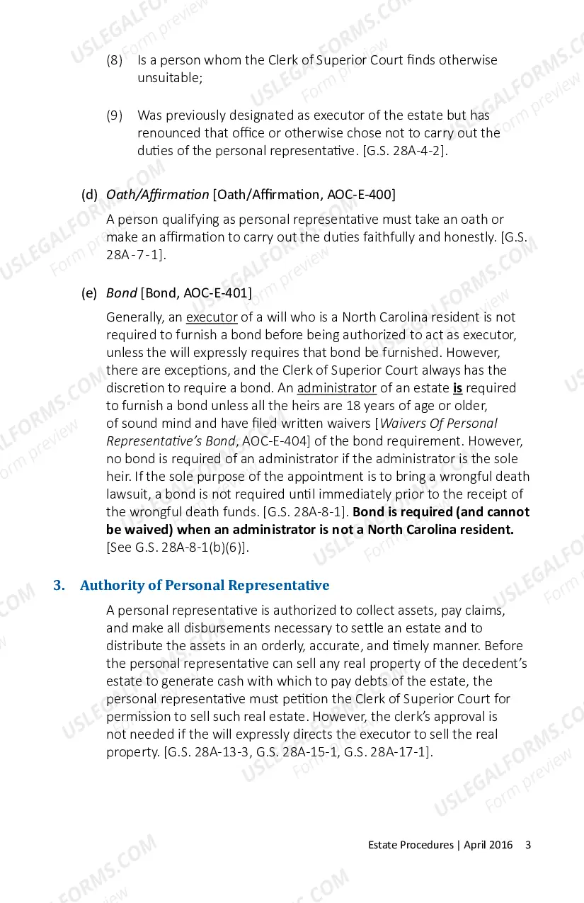 Preview North Carolina Estate Procedure Pamphlet - Instructions
