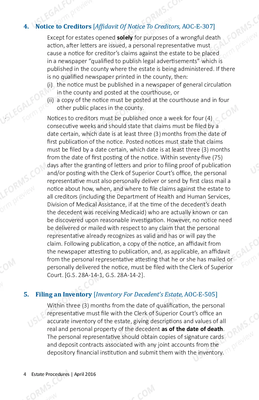 Preview North Carolina Estate Procedure Pamphlet - Instructions