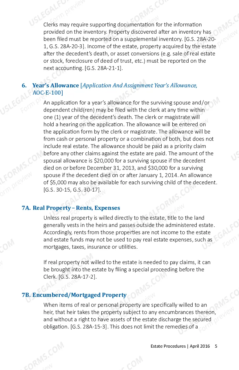 Preview North Carolina Estate Procedure Pamphlet - Instructions