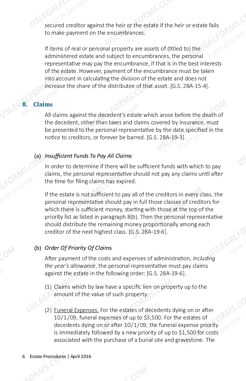 Preview North Carolina Estate Procedure Pamphlet - Instructions