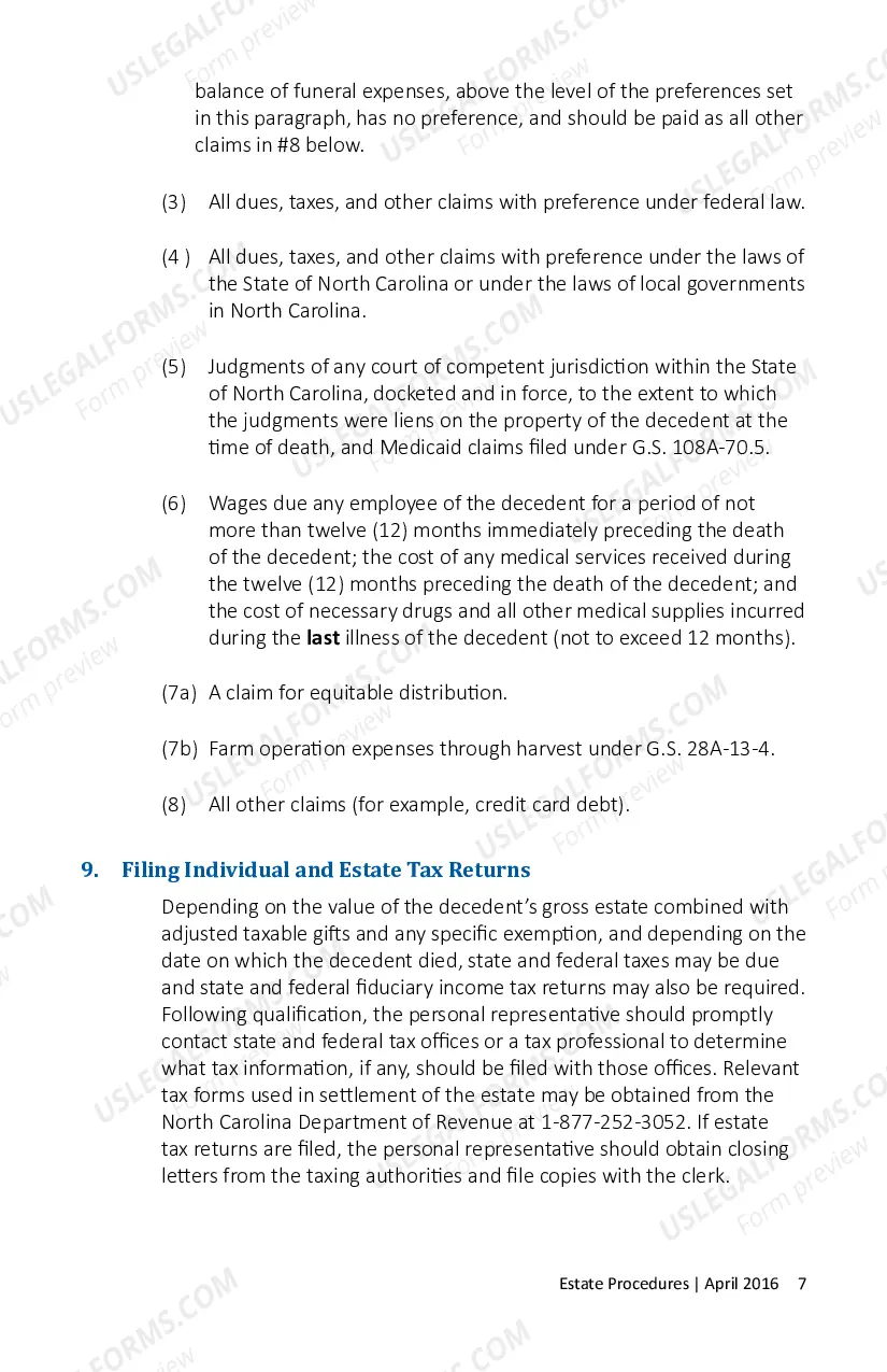 Preview North Carolina Estate Procedure Pamphlet - Instructions