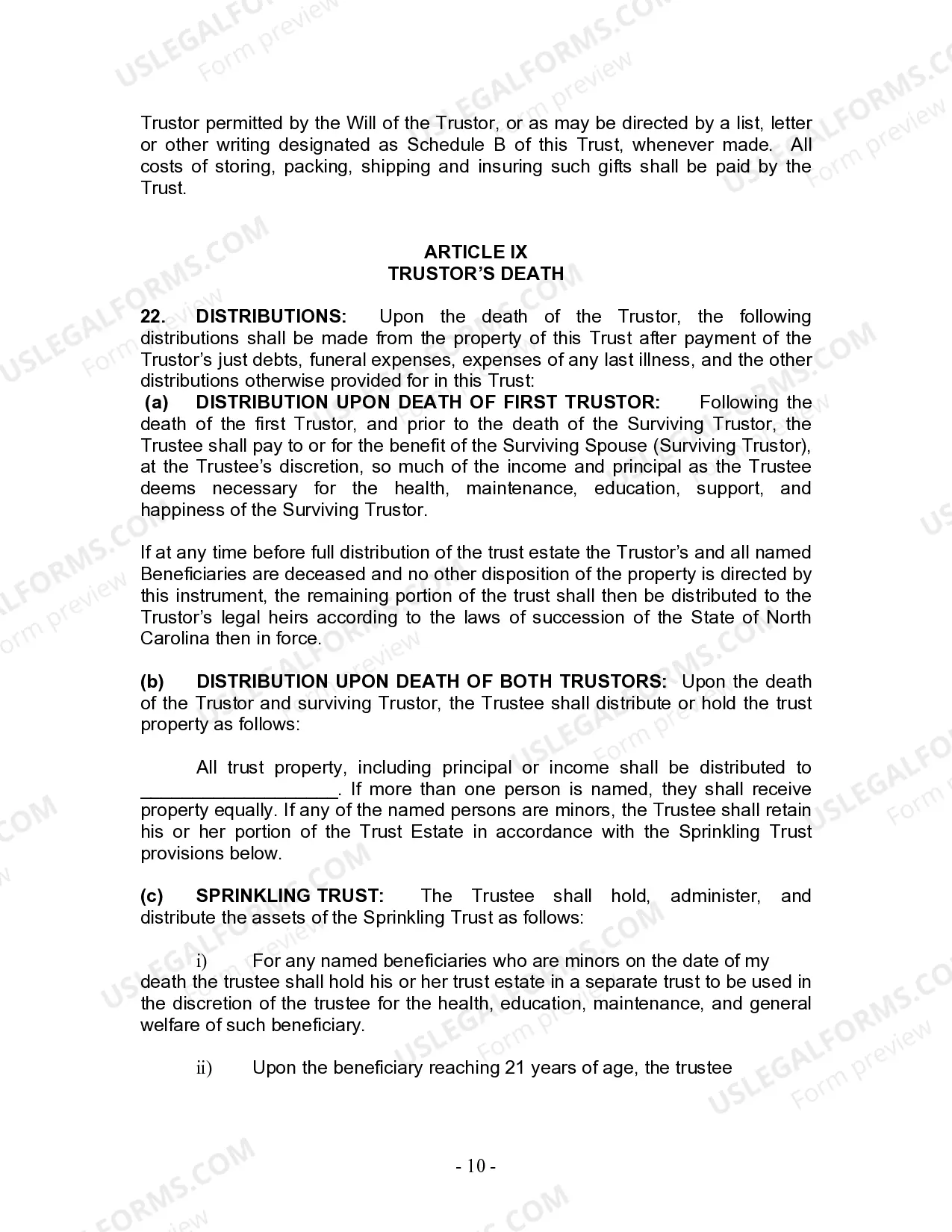 Preview Living Trust for Husband and Wife with No Children