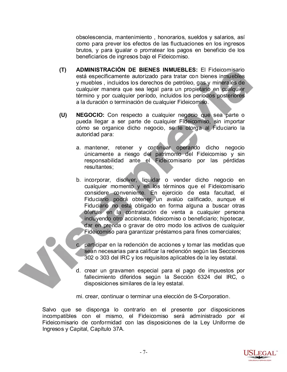 Preview Fideicomiso en Vida para Individuos Solteros, Divorciados o Viudos o Viudos sin Hijos
