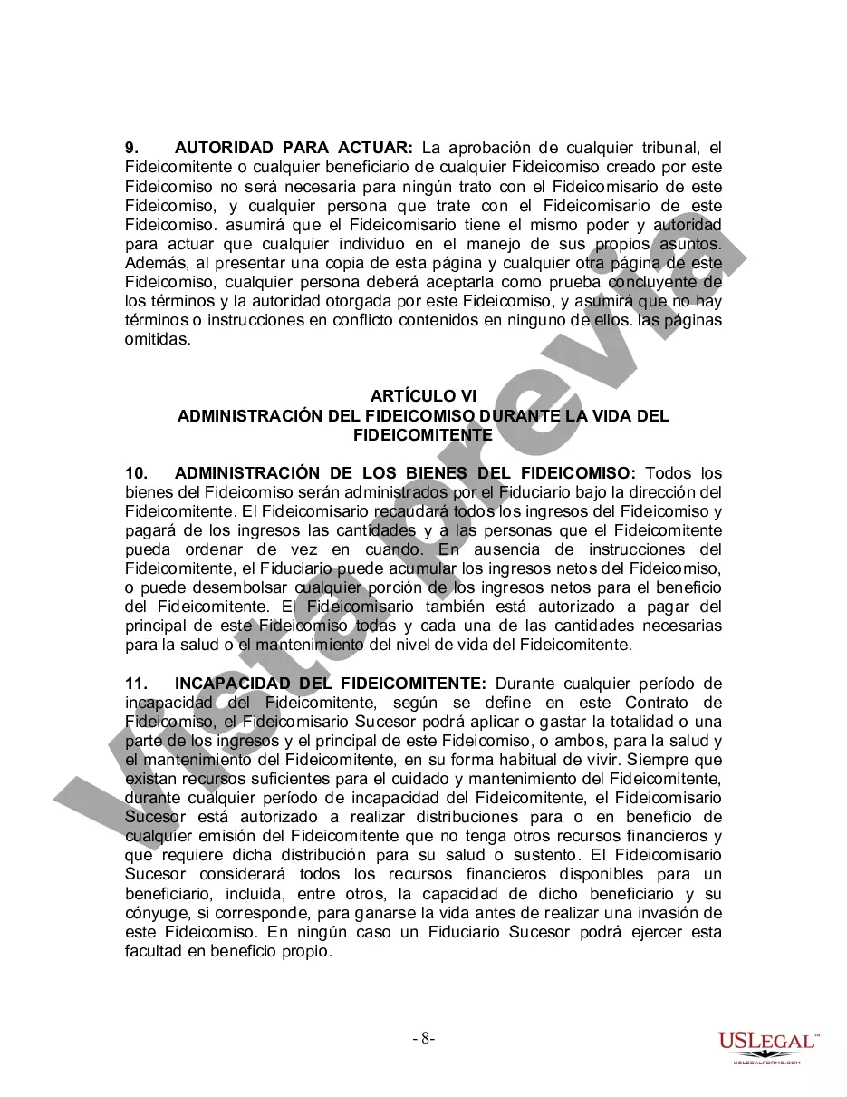 Preview Fideicomiso en Vida para Individuos Solteros, Divorciados o Viudos o Viudos sin Hijos