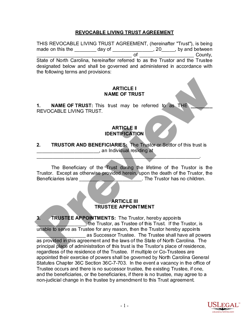 North Carolina Living Trust Template North Carolina Living Trust Template