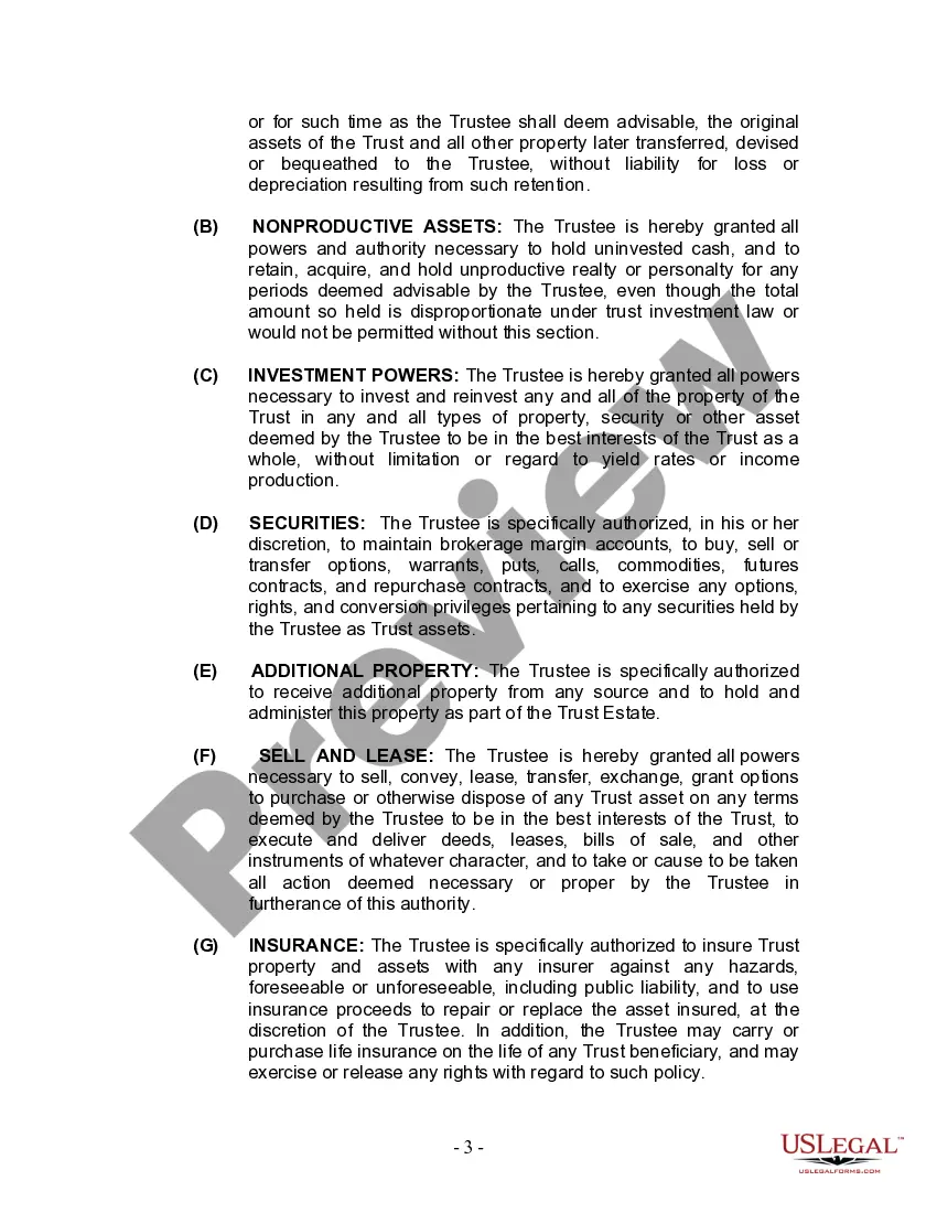 Preview Living Trust for Individual Who is Single, Divorced or Widow or Widower with No Children