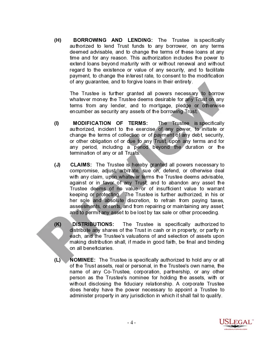 Preview Living Trust for Individual Who is Single, Divorced or Widow or Widower with No Children