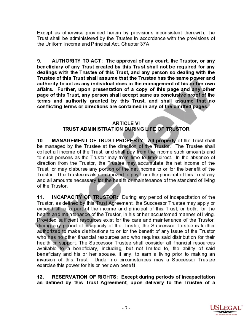 Preview Living Trust for Individual Who is Single, Divorced or Widow or Widower with No Children