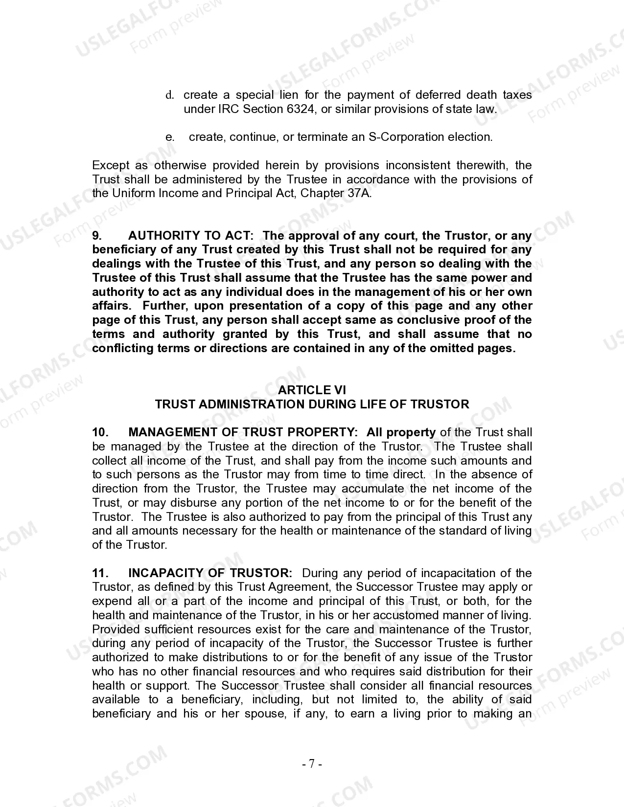 Preview Living Trust for Individual Who is Single, Divorced or Widow or Widower with Children