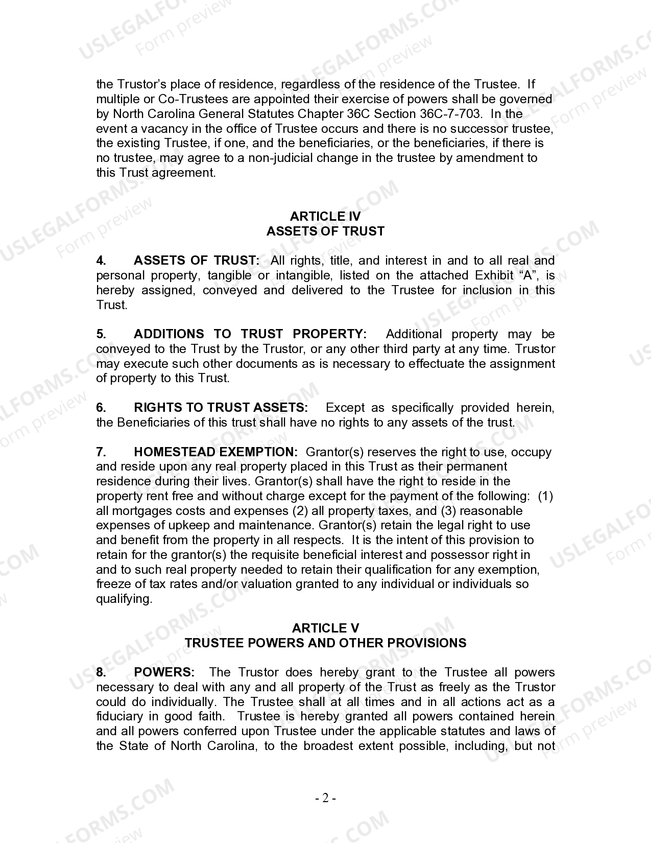 North Carolina Living Trust for Husband and Wife with Minor and or