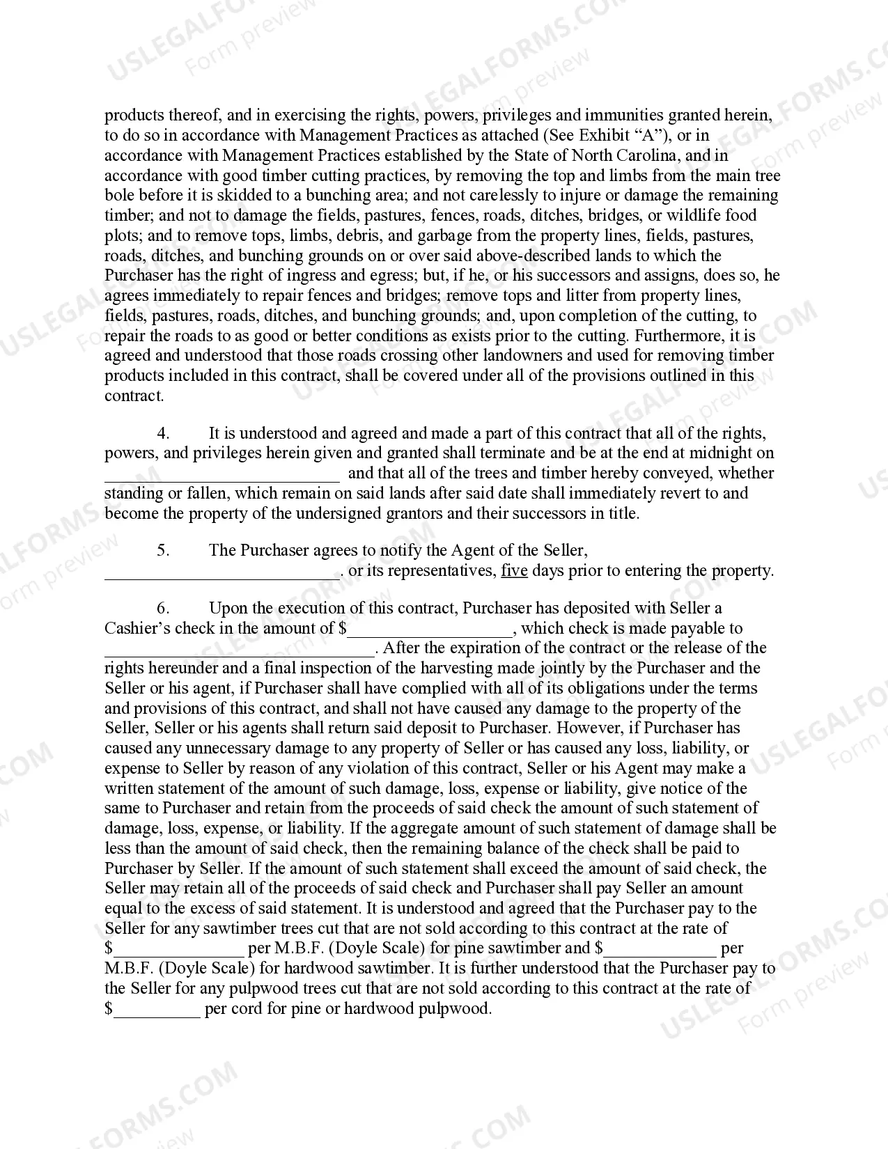 Preview North Carolina Timber Sale Contract