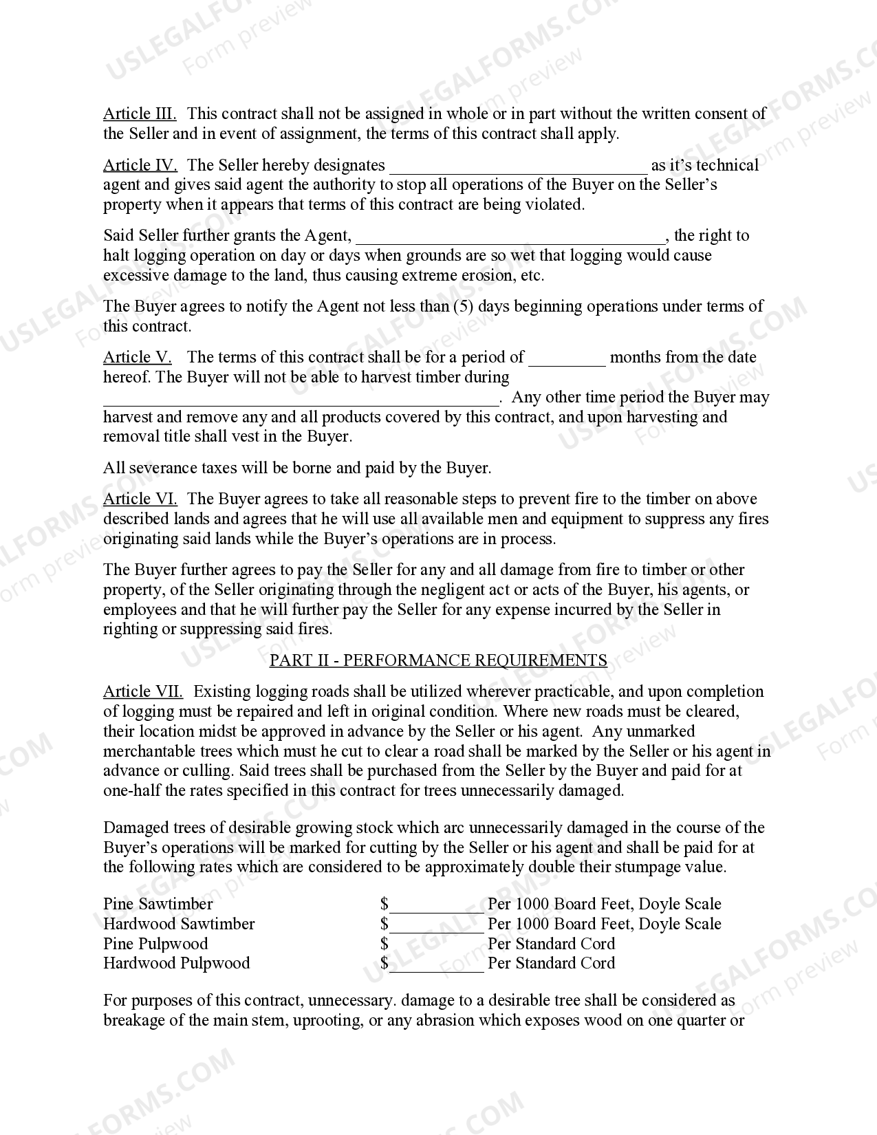 North Carolina Forest Products Timber Sale Contract US Legal Forms