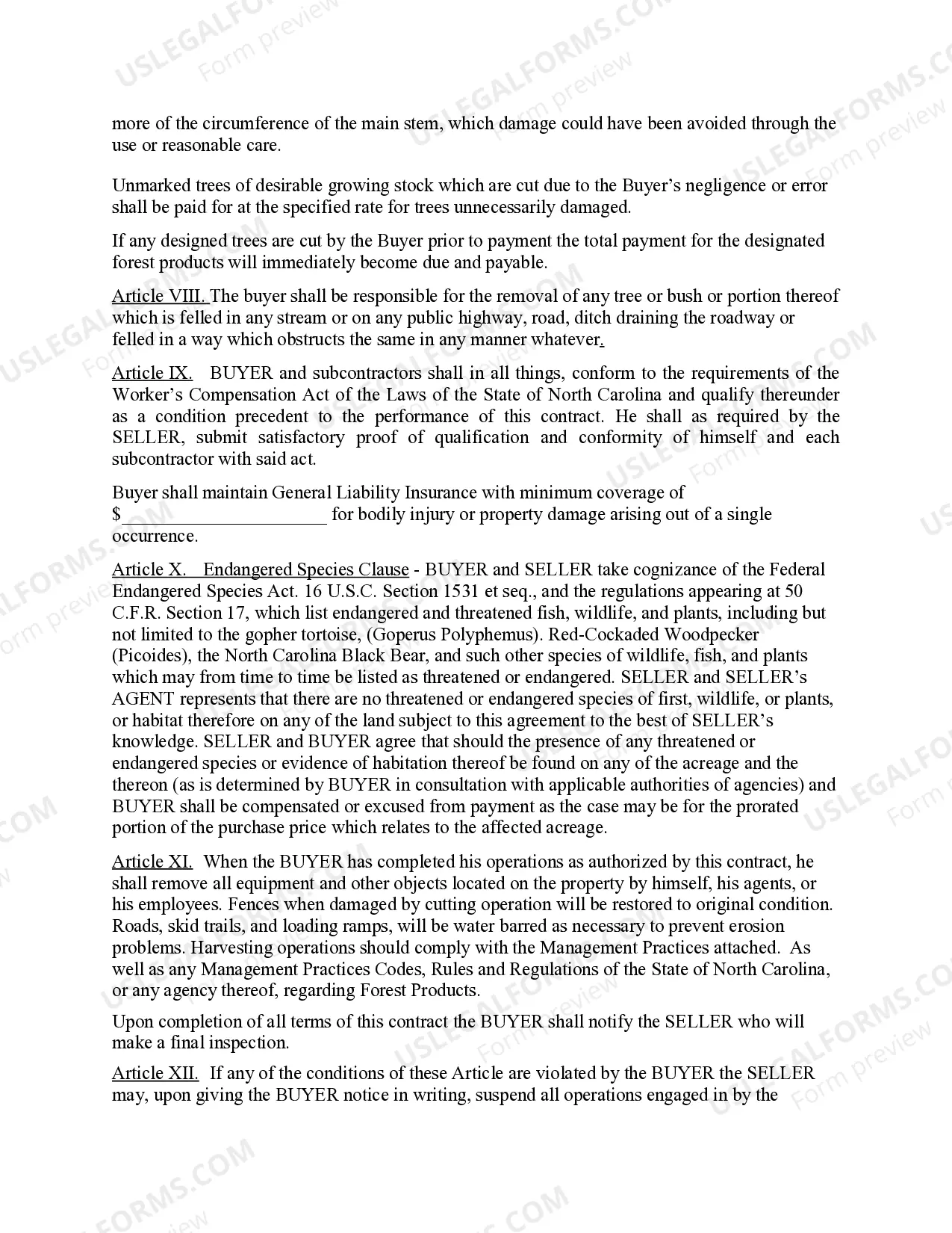 Preview North Carolina Forest Products Timber Sale Contract