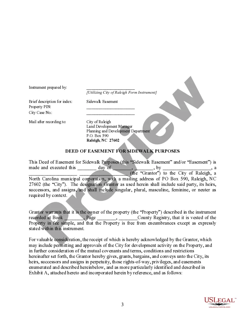 Preview Deed of Easement for Sidewalk Purposes
