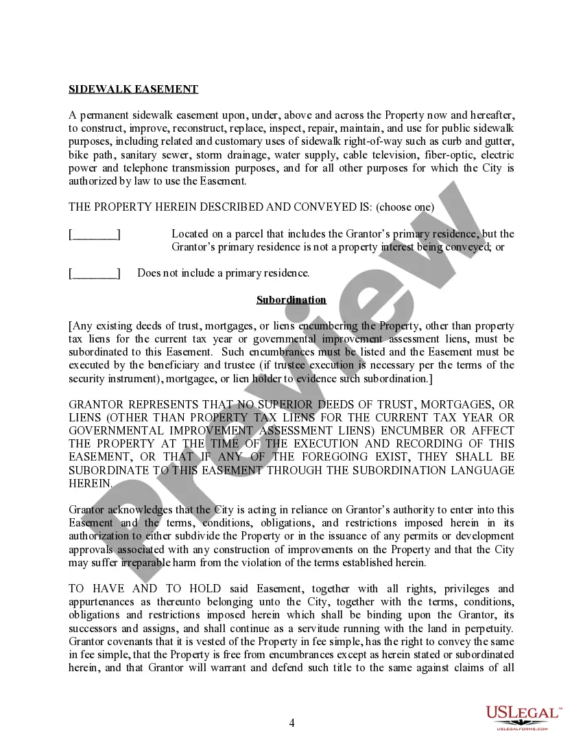Preview Deed of Easement for Sidewalk Purposes