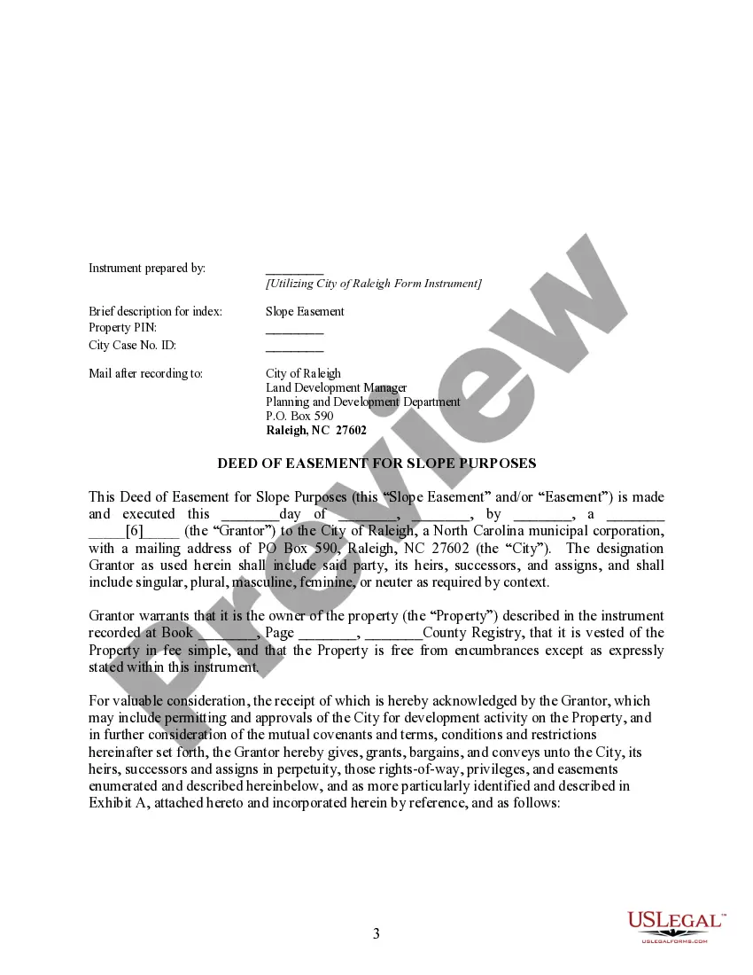 Get Deed of Easement for Slope Purposes Preview Deed of Easement for Slope Purposes