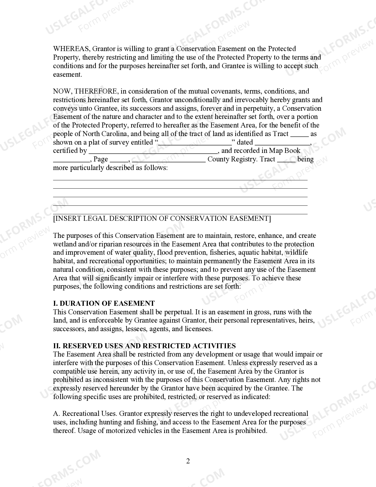 North Carolina Conservation Easement for Habitat and Water Quality