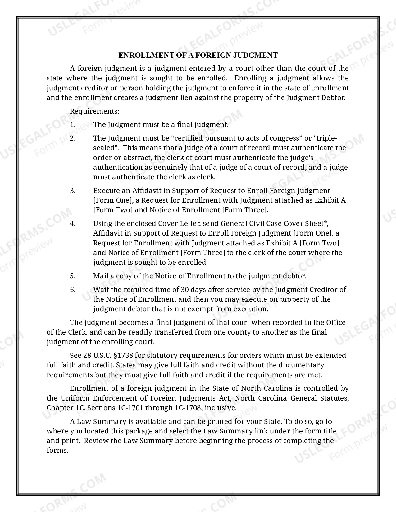 Preview North Carolina Foreign Judgment Enrollment