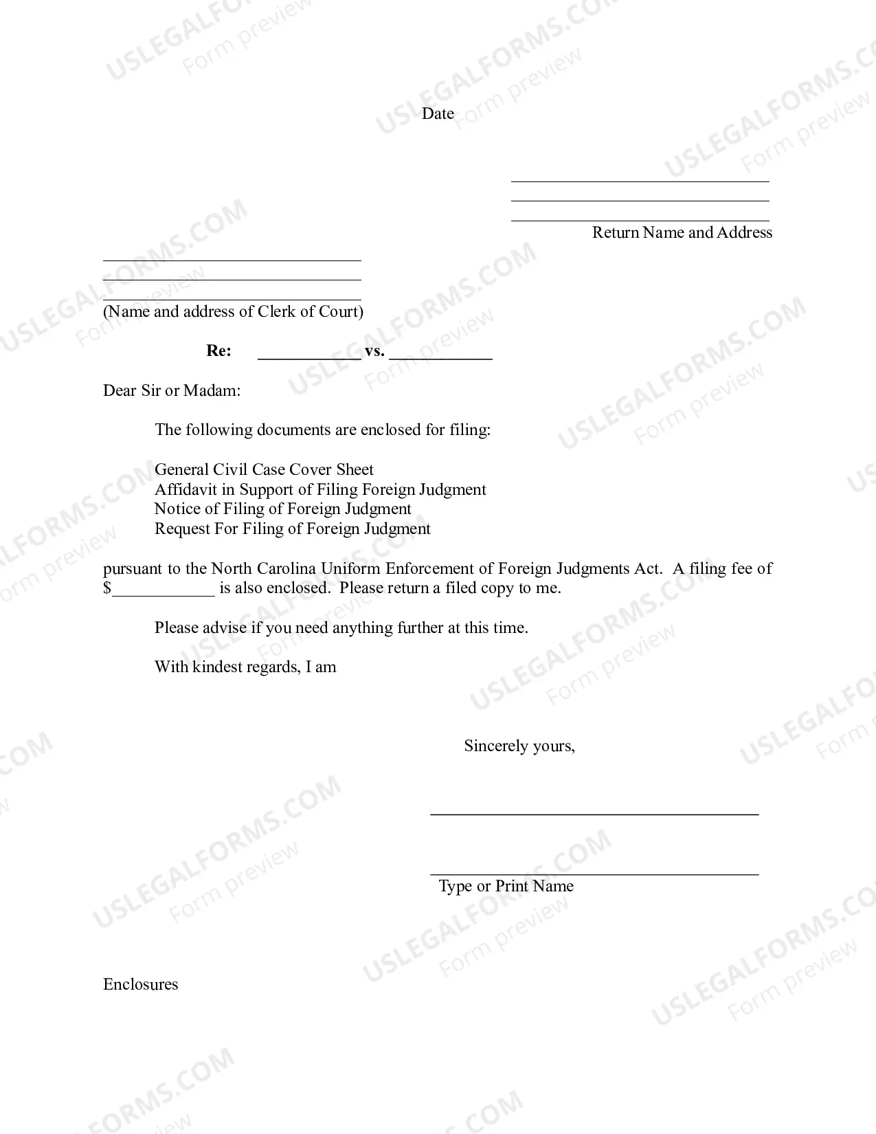 Preview North Carolina Foreign Judgment Enrollment