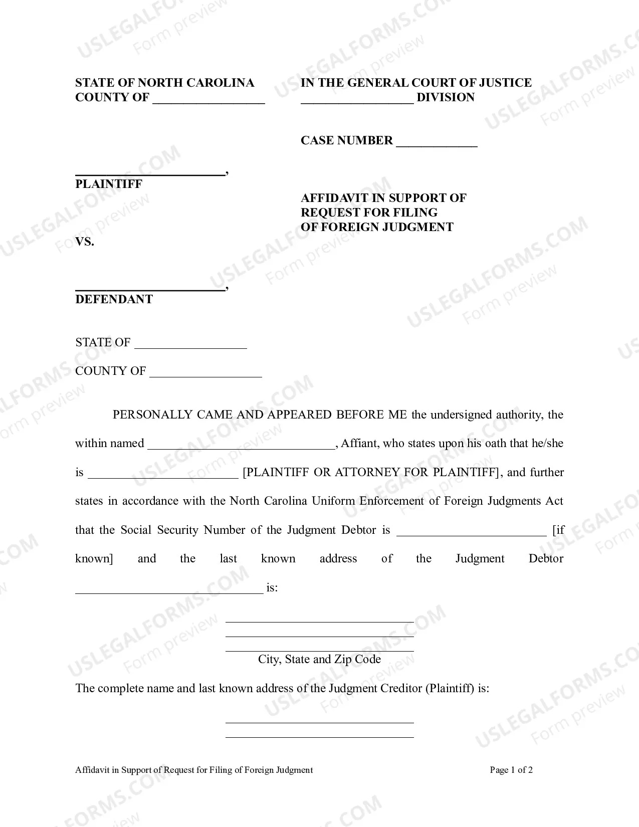 Preview North Carolina Foreign Judgment Enrollment