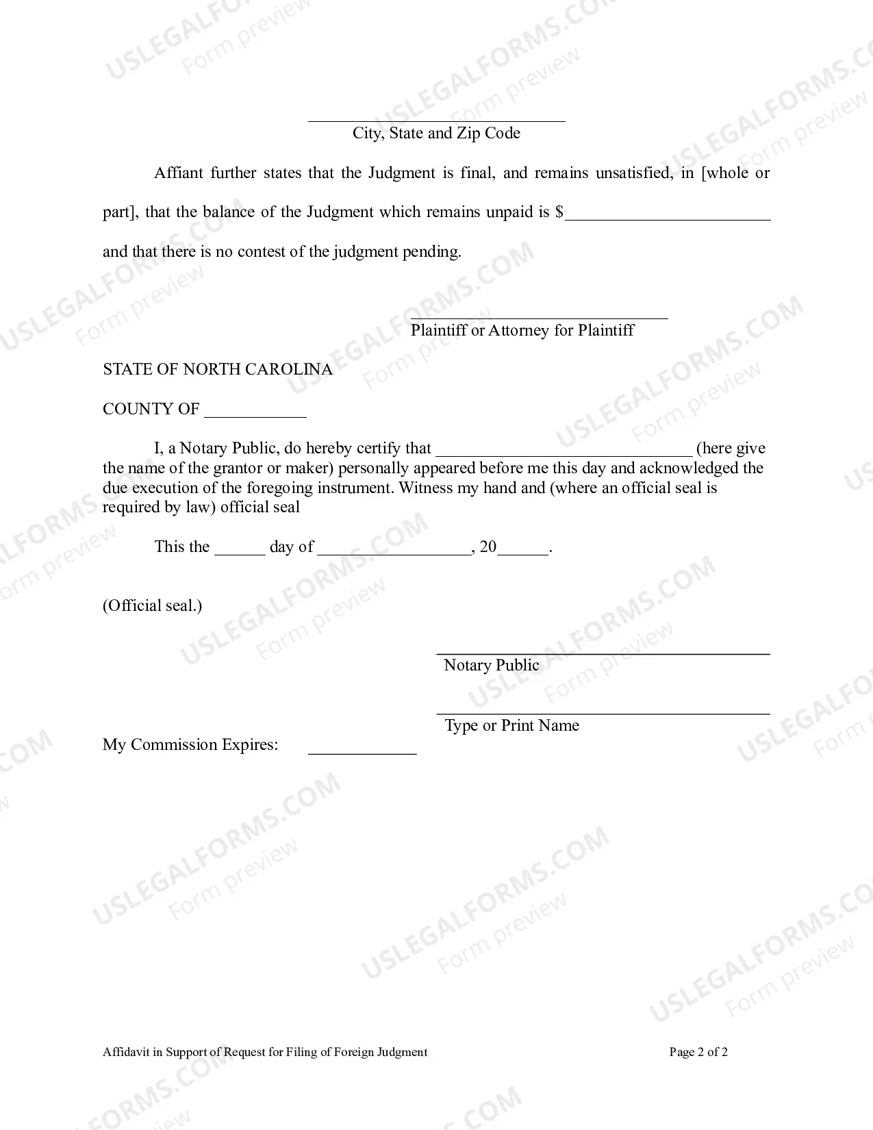 Preview North Carolina Foreign Judgment Enrollment