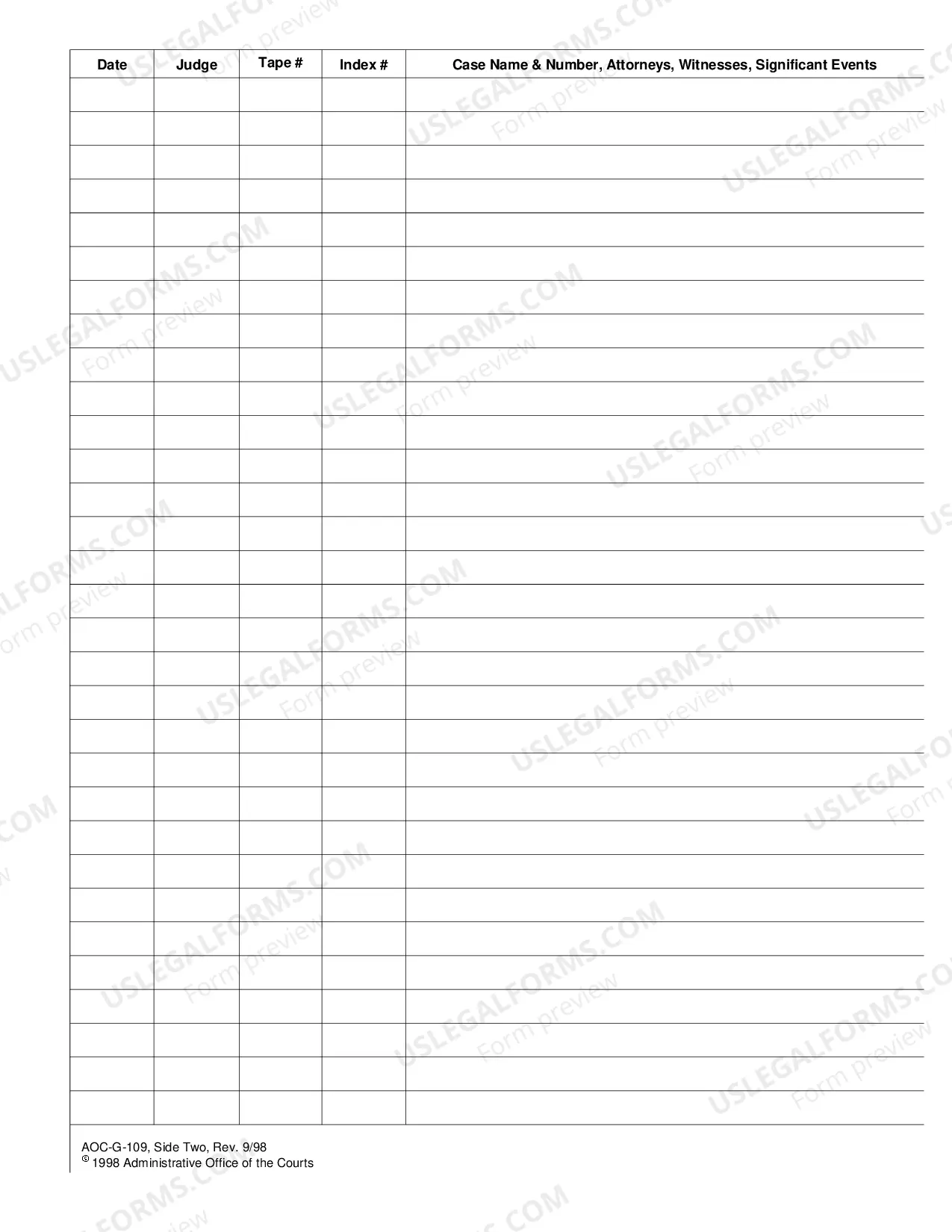 Preview Tape Recording Log