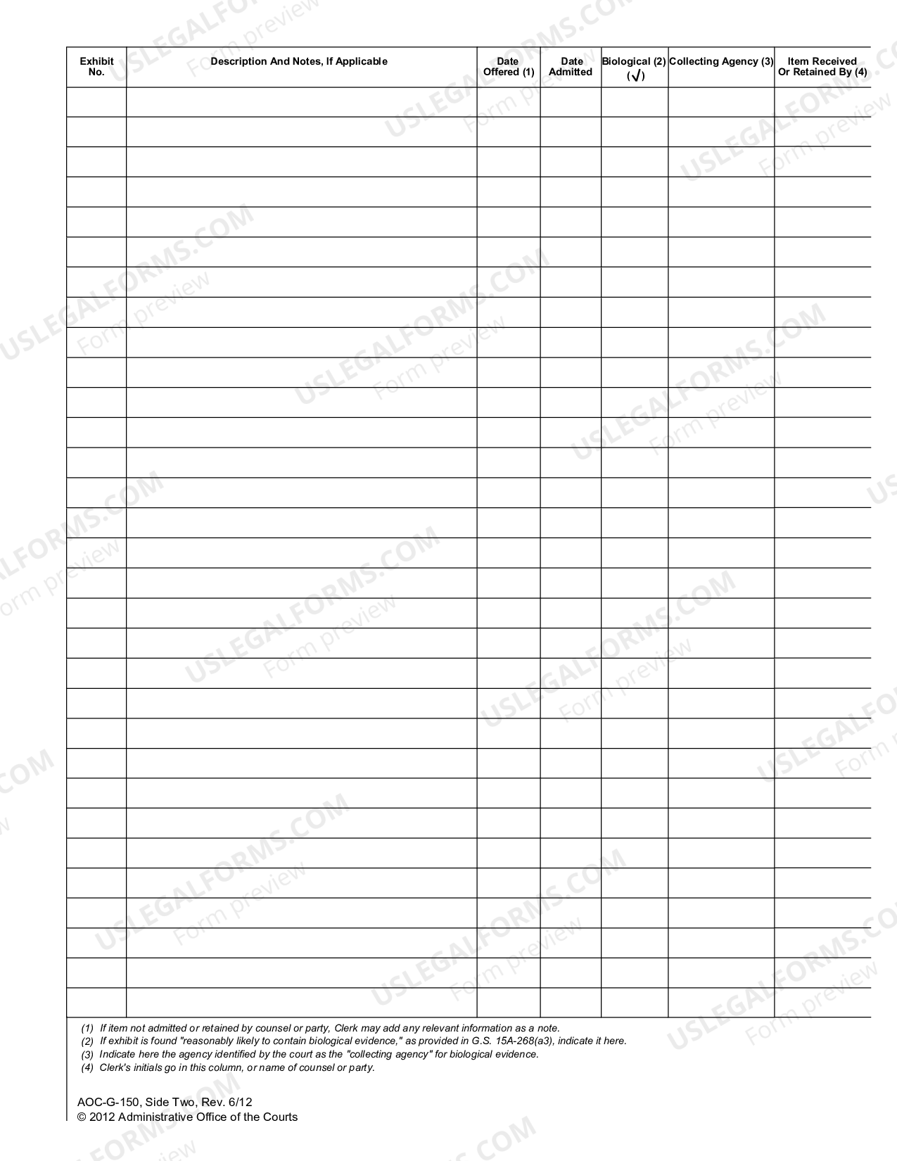 North Carolina Evidence Log - Evidence Form | US Legal Forms