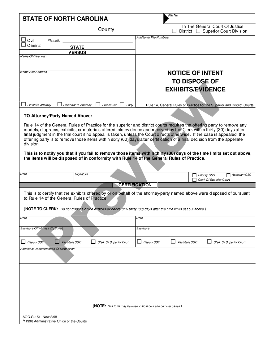 north-carolina-notice-of-intent-to-dispose-of-exhibits-notice-of