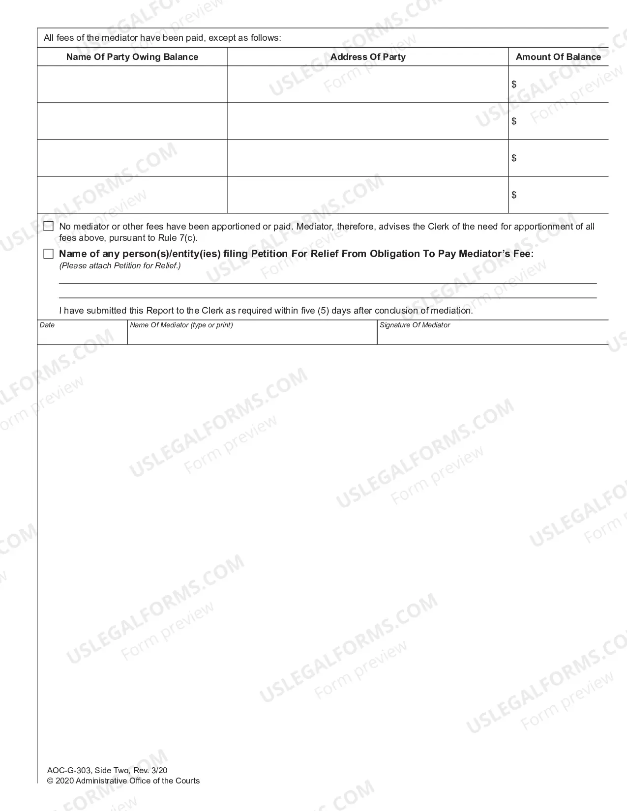Preview Report of Mediator in Clerk Program Mediation