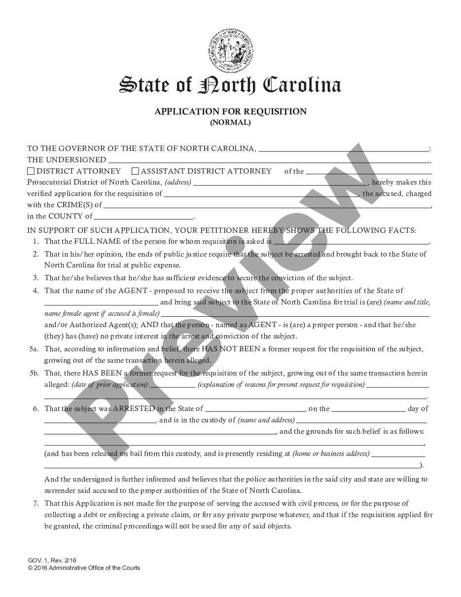 page 0 State of North Carolina Application for Requisition preview