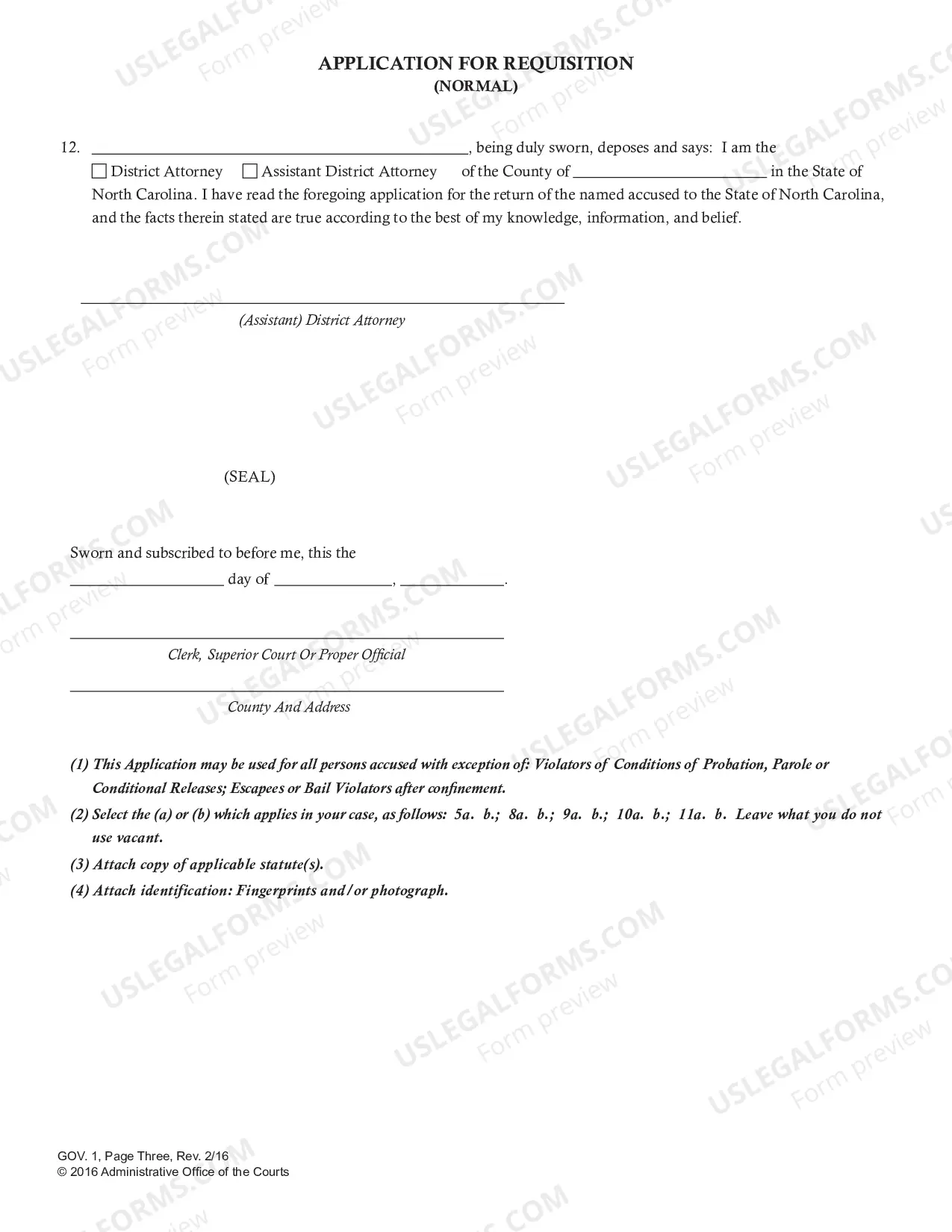 Preview State of North Carolina Application for Requisition