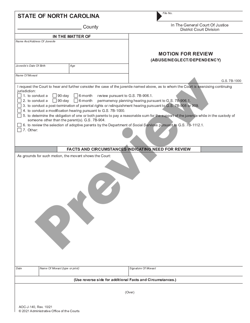 North Carolina Motion For Review Us Legal Forms 9123