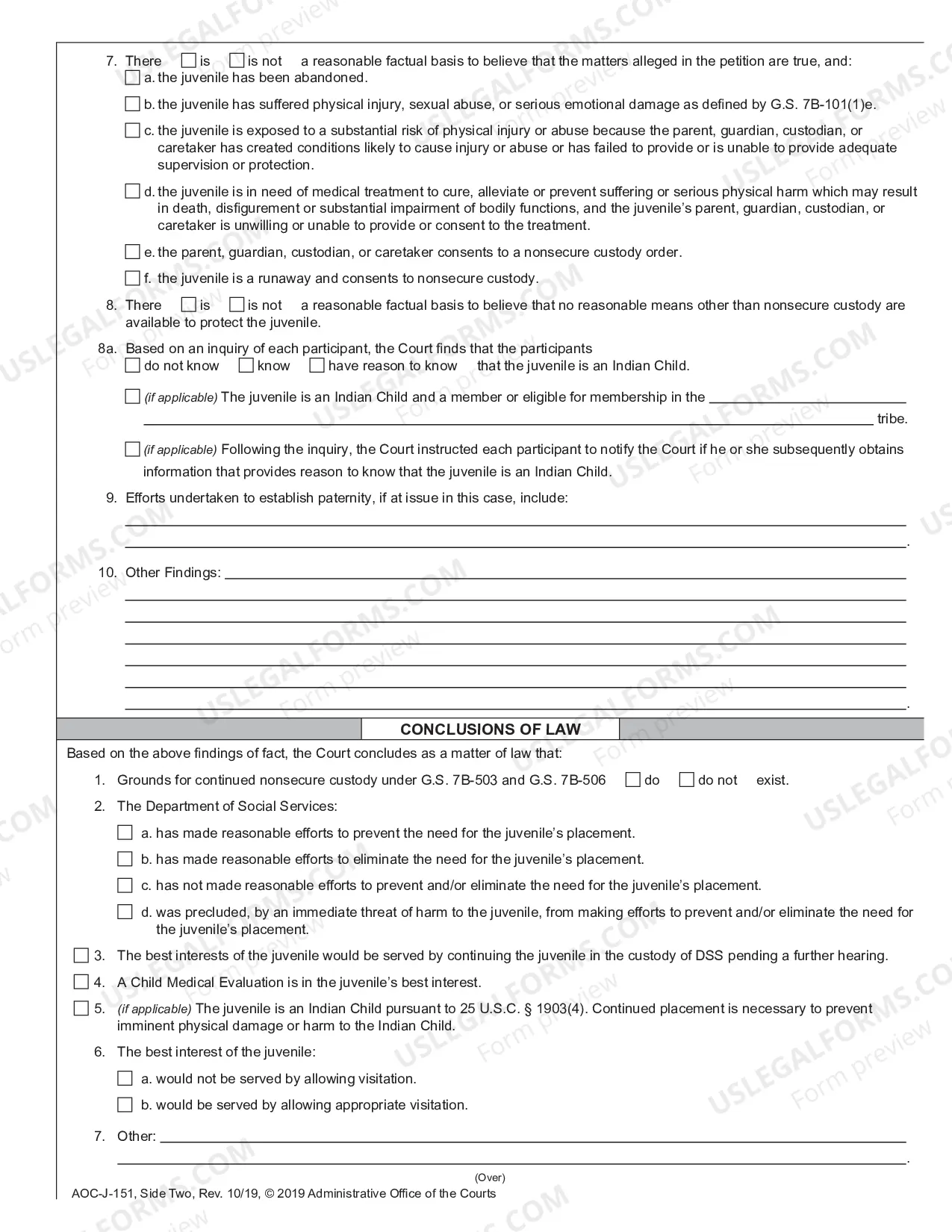 Preview Order for Continued Nonsecure Custody - Abuse - Neglect - Dependency