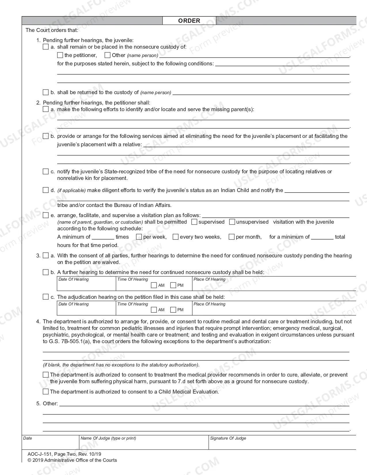 Preview Order for Continued Nonsecure Custody - Abuse - Neglect - Dependency
